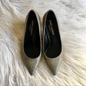 New Saint Laurent Glitter Kitten heel pumps Sz 37